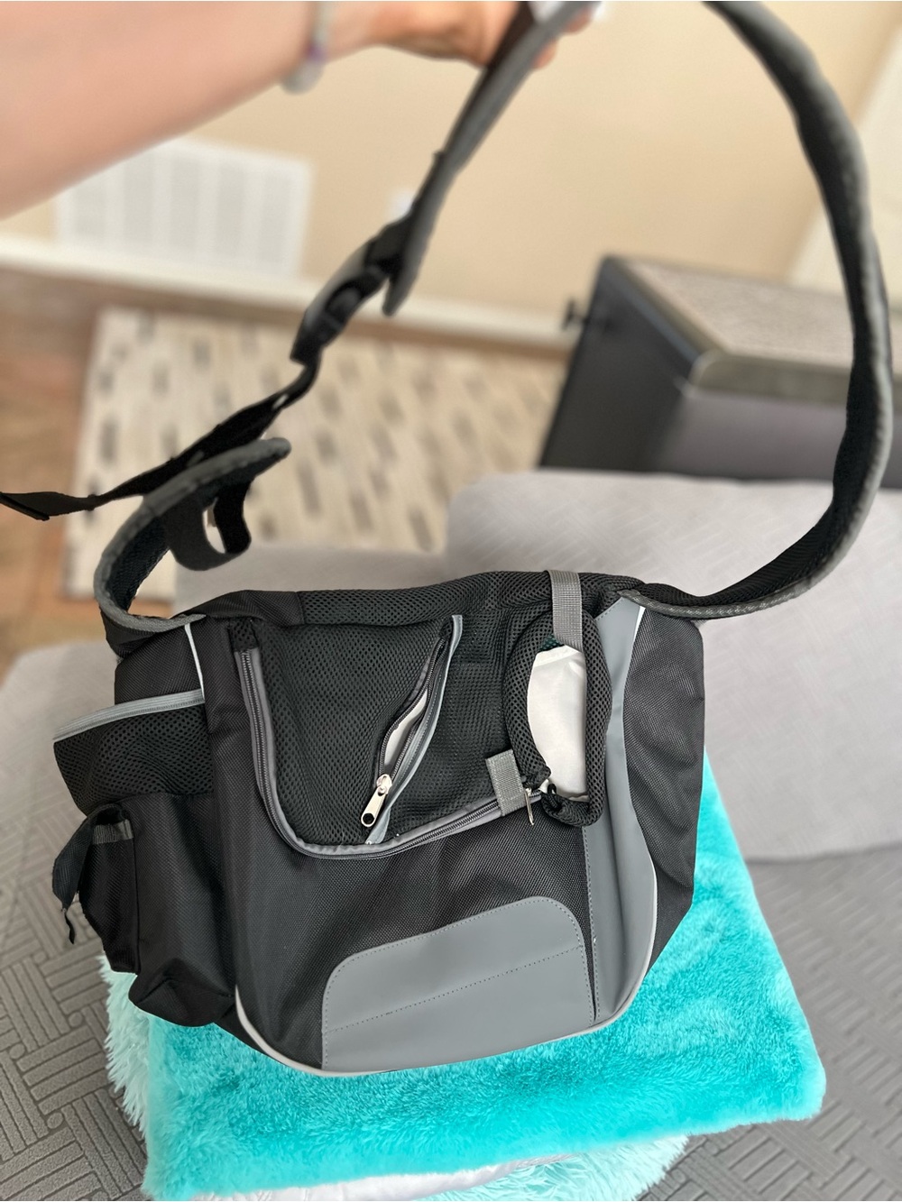 Pet Carrier Backpack - Black and Light Gray - Comfortable Travel Tote for Dogs